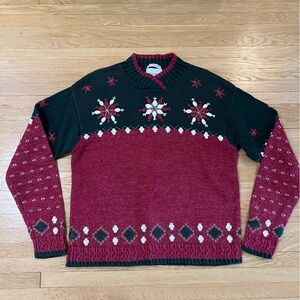 Hand Embroidered Christmas Holiday Sweater, Snowflake, Sz Medium, Cotton Blend